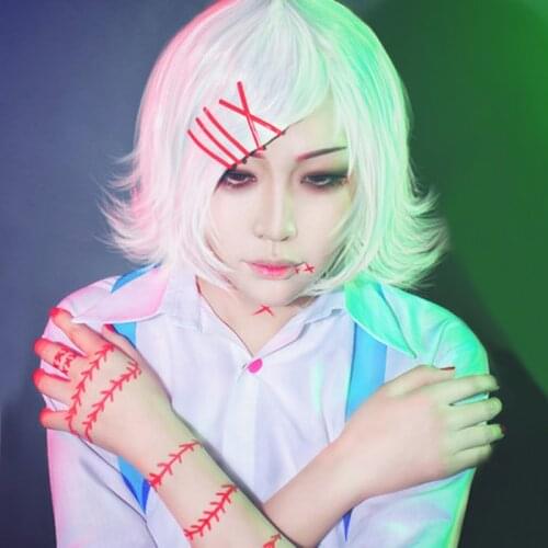 Anime Tokyo Ghoul Juzo Suzuya Juuzou Pure White Heat Resistant Cosplay Costume Wig + 5 Red Hairpins