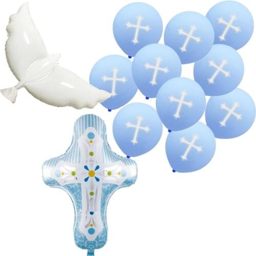 1 Set Baby Shower Birthday Party Decor Balloons Church Peace Dove Christening Pink Blue Boys Girls God Bless Cross Easter Globos