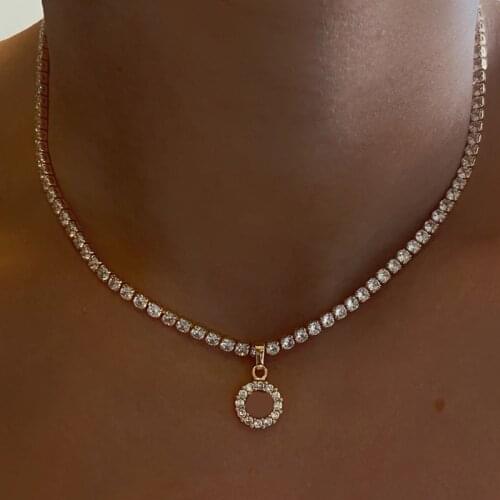 YWZIXLN Boho Charm Bling White Crystal Round Pendant Fashion Choker Necklaces Bijoux For Women Elegant Choker Jewelry N0217