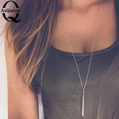 Simple Classic Fashion Stick Pendant Necklace Hollow Girl Long Link Chain Square Copper Necklaces long Strip Jewelry for Women