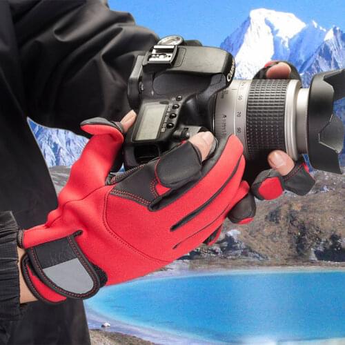 Roadfisher Women Men Waterproof Outdoor Travel Hiking Fishing DSLR SLR Camera Photography Gloves Finger Out Mitt Winter Warm
