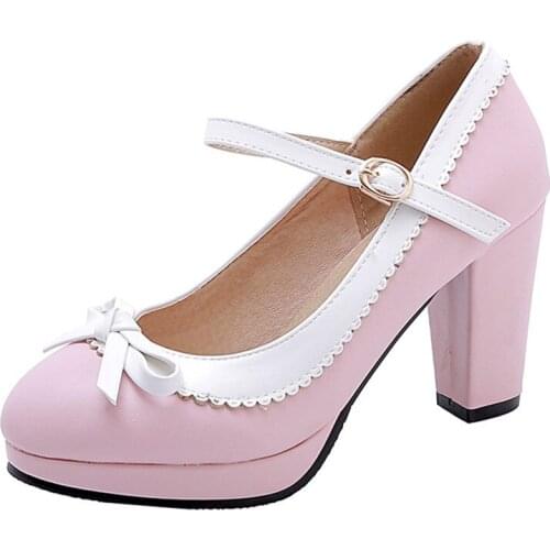 Spring and autumn single shoe female fair maiden spells color round head waterproof platform female shoe high heel girl