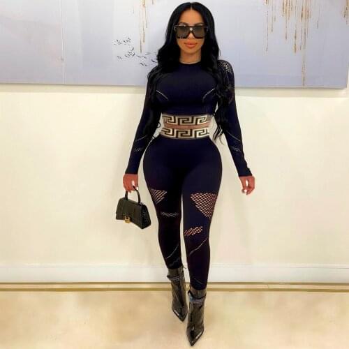 Women O Neck Geometric Print Tracksuit Long Sleeve 2 Pieces Clothes Suit Lady Two Pieces Pant Suit