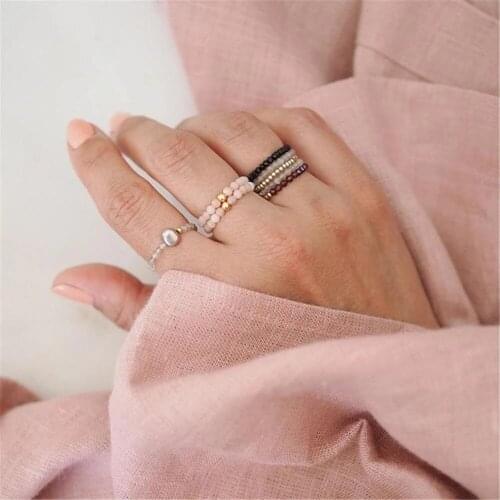 Multicolor Multi-layer Handmade Natural Stone Jewelry Rings for Women Elasticity Adjustable Casual Jewelry Ring Set Wholesale