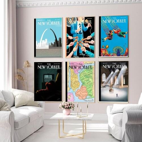 The New Yorker Magazine Covers Posters For Soft Interior Colors | Wall Art Print|Blue Black Wall Decor | Modern Interior Pastel