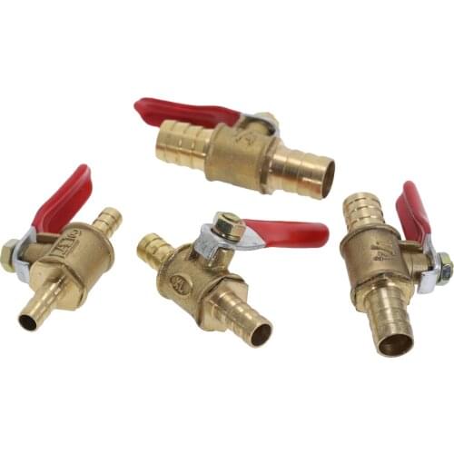 1pc 6 8 10 12mm Hose Barb Inline Brass Ball Valve Water Oil Air Gas Fuel Line Shutoff Ball Valve Pagoda Pipe Fitting Red Handle