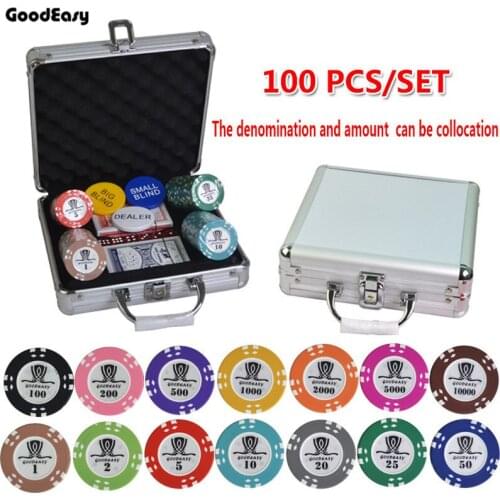 100-500PCS/SET 15.5g AOM Poker Chips Sets Clay Casino Chips Texas Hold'em Poker Sets With Metal Box Table Cloth Button Set