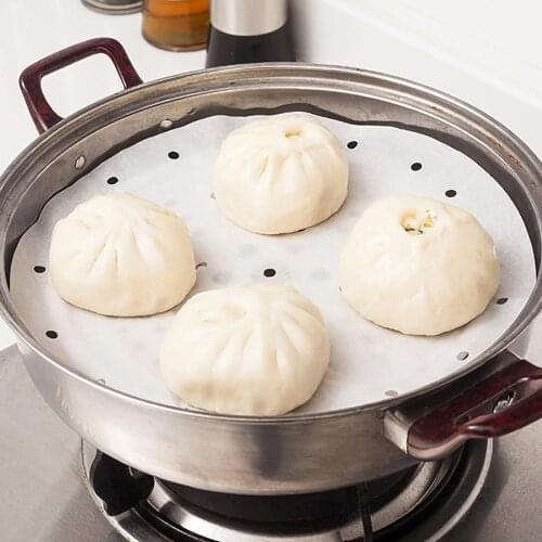 100Pcs/Bag Air Fryer Steamer Liners Premium Perforated Wood Pulp Papers Non-Stick Steaming Basket Mat Baking Cooking Tools
