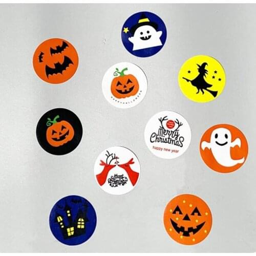 12PCS Halloween Pumpkin Round Sticker Christmas Decor Paper Stickers Packaging Sealing Label Deer Window Grilles Stickers
