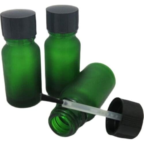 12pcs/lot 10ml Empty frost green glass bottle 1/3oz essential oil container with brush cap