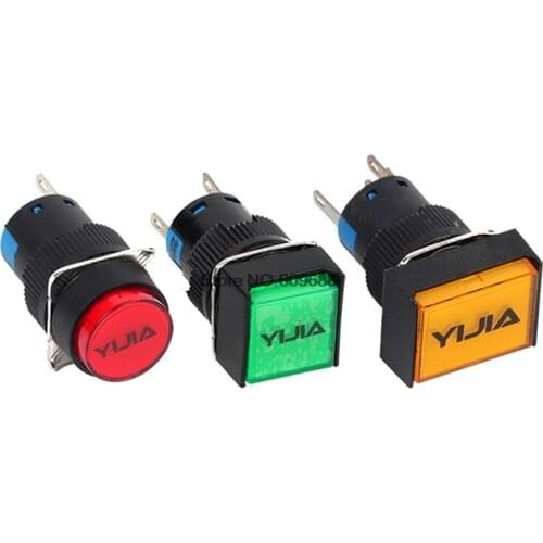 16mm NO NC Rectangle Pushbutton Switch DC12V/DC24V/AC220V Red/Green/Blue/White/Yellow LA16-J-11BN 3 Pins