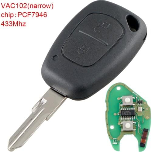2 Buttons 433Mhz Car Remote Key with PCF7946 Chip and VAC102 Blade Fit for Movano/KANGOO/Vivaro/Renault/Traffic/Nissan