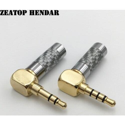 5Pcs 3.5mm 3 4 Pole Audio Plug Right Angle Carbon Fiber Jack for DIY Repair Earphone Headphone Soldering Connector Gold plated