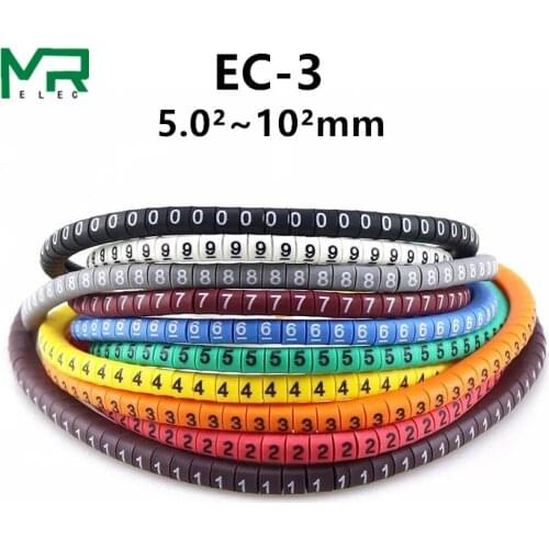 500pcs/lot EC-3 10mm2 10 different number and color 0-9 cable marker
