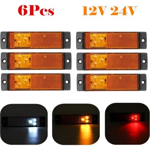 6Pcs 12V 24V 3LED Car Side Marker Lights Clearance Turn Signal Reflector Stop Indicator Lamps Truck Trailer Caravan RV Lorry Van