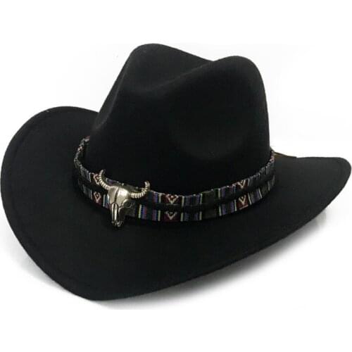 Bohemia Bull head Punk Men Fedoras Hats Vintage Women Winter Felt Bowler Cowboy Boat Brim Top Hat