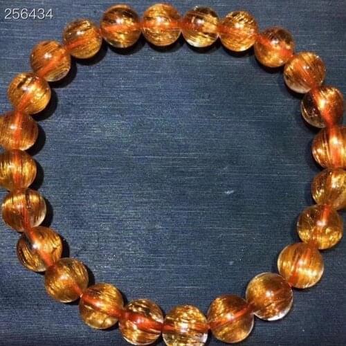 8mm Gneuine Natural Copper Rutilated Quartz Clear Round Beads Bracelet Women Men Cat Eye Wealthy AAAAA