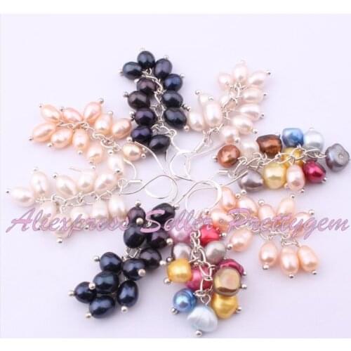 4-6x5-7mm Freshwater Pearl Natural Stone Beads Sterling Sliver Dangle Chain Hook Earrings For Woman Christmas Gift 1 Pair