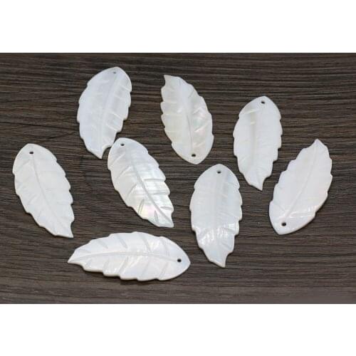 Natural Freshwater White Shell Leaf Pendant Loose Beads Handmade DIY Necklace Bracelet Sweater Chain Bead Accessories 19x37mm