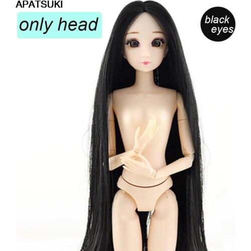 Childrens Gift Doll Head For 1/6 BJD DollHouse Black Straight WIG Hair Pretty Black Eyes Heads DIY Toys 11.5" Dolls Accessories