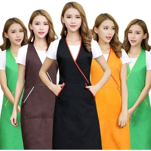 Chefs V-Neck Aprons Kitchen Apron With Pockets Cooking Baking Bar Cafes Beauty Nails Bibs Studios Uniform Kitchen Accessory