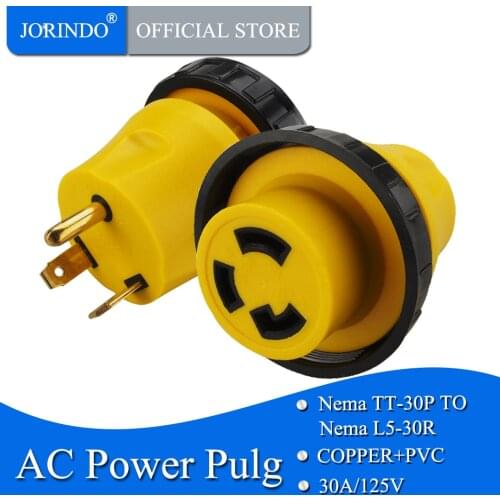 JORINDO [TT-30P to L5-30R] Plugrand Generator Adapter RV 30Amp TT-30P to L5-30R 30Amp 3-Prong Locking Adapter