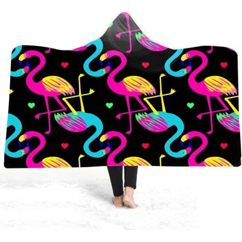 Pink Flamingo Series Printed Cashmere Microfiber Double Layer Thickened Warm Blanket Living Room Sofa Outdoor Hooded Blanket