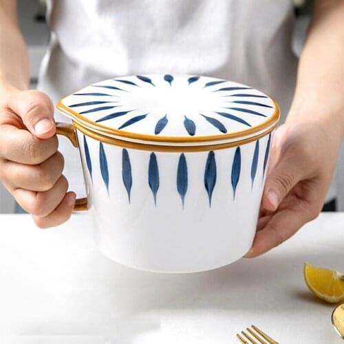 Ceramic Instant Noodle Bowl With Handle And Lid Home Ramen Bowl Salad Restaurant Japanese-Style Tableware Creativity Instant