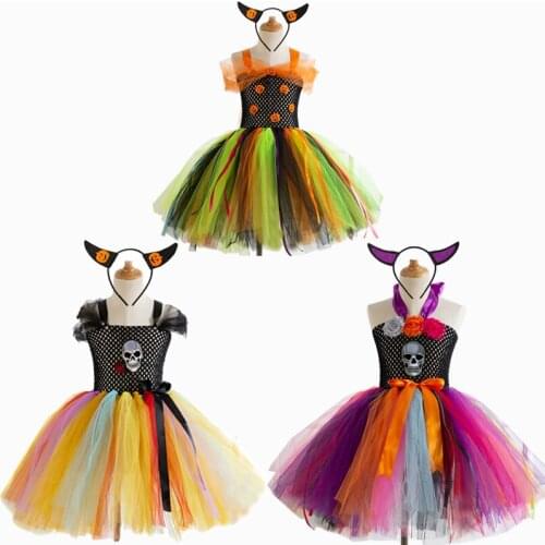 New Skull Pumpkin Costume Cosplay Dress For Girls Halloween Costume For Kids Carnival Performance Party Suit