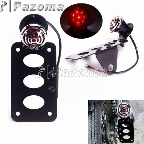 Motorcycle Side Mount License Plate Bracket w/ LED Brake Stop lamp Rear Plate Tail Lights for Harley Chopper Bobber Cafe Racer