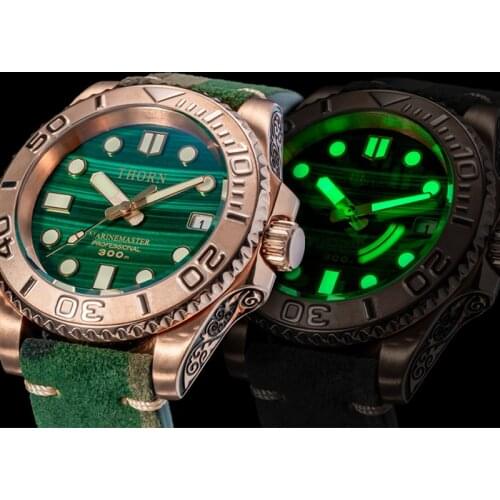 Shirryu Mens Dive Watch Sapphire Crystal Green Dial CuSn8 Bronze Case 200M Water Resistance NH35 Automatic Movement Mens Watch