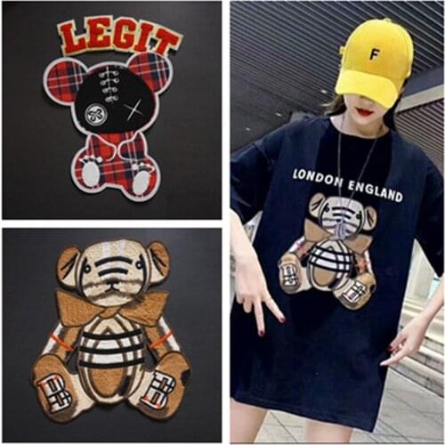 Sew on Large Size Clothing Patches Fashion Water soluble embroidered Bear Badges Down Jacket Apparel Garment Bags T-shirt DIY