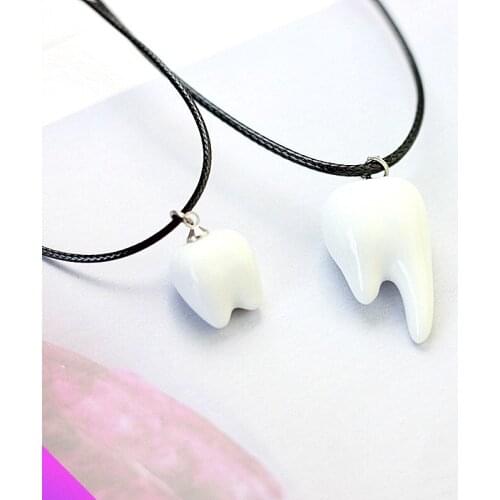 Wholesale 10 Cute Teeth Ceramic Necklaces Ladies Girls Fashion Trendy Wax Rope Sweater Chain 2021 New