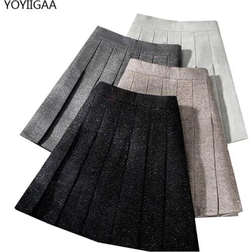 Autumn Winter Women Pleated Skirt High-waisted Woman Skirts Woolen Warm Ladies Girls Short Skirt Harajuku Female Mini Skirts