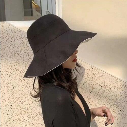 Korean Adult Kids Summer Bucket Hat Solid Color Hip Hop Wide Brim Beach UV Protection Round Top Sunscreen Summer Travel Bucket