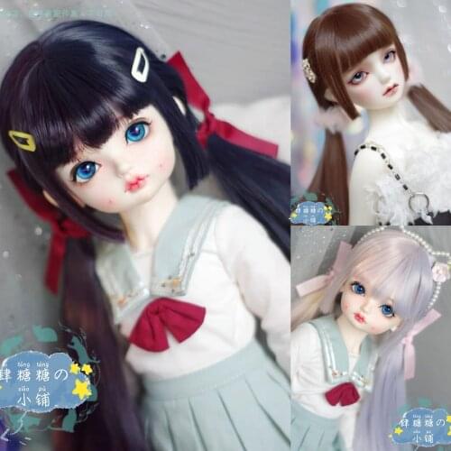 BJD doll wig high temperature silk princess cut ji hair neat bangs in the points of double braids 6 points 4 points 3 points big