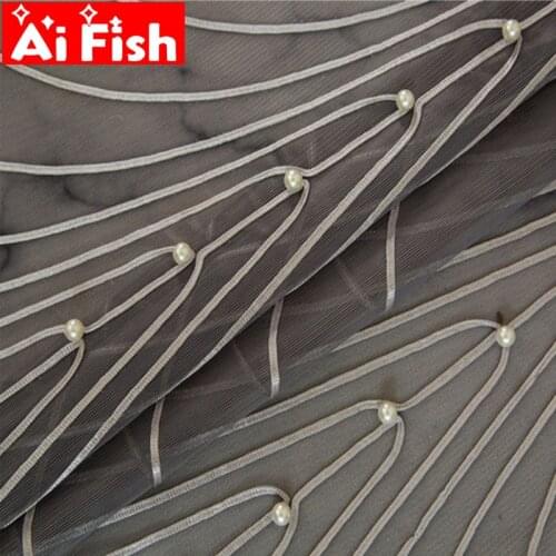 Braided embroidered window screen simple white pearl horizontal stripes bedroom tulle gray translucent balcony voile MY496#4