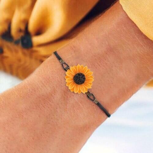 Sunflower Bracelet Adjustable Leather Chain Bracelet for Women Fashion Daisy Flower Jewelry Birthday Couple Bracelet Love