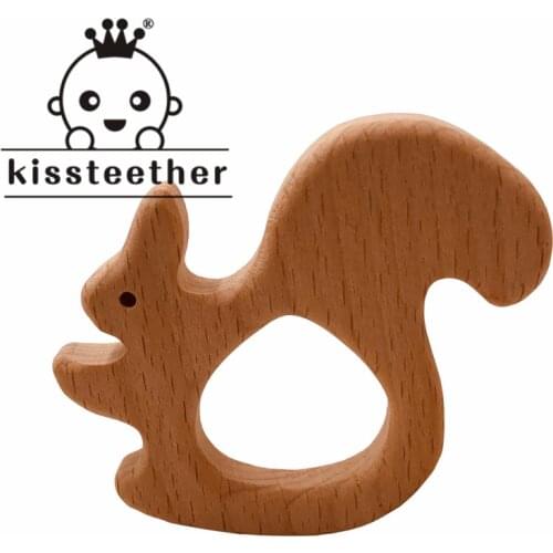 Kissteether Baby Teething Toys Wooden Teething Ring Food Grade Squirrel Beech Wooden Childrens Toys Diy Wooden Teether
