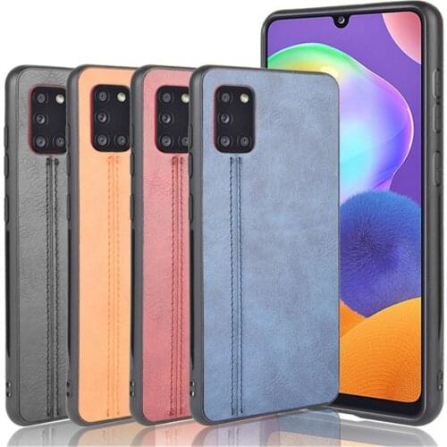 For Samsung Galaxy A31 Case Luxury Calfskin PU Leather lines Hard Back Cover Case For Samsung A31 A 31 SamsungA31 Phone Case