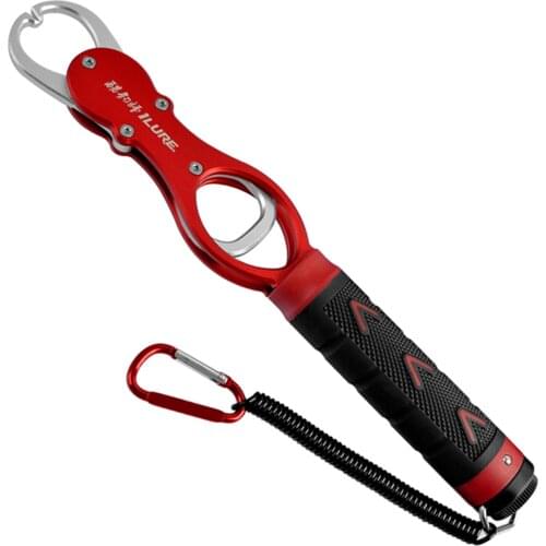 Aluminum Alloy Fishing Lip Grabber Lightweight Gripper Tool Portable Fish Lip Grip with Rope Scale Ruler Fishing Tackle Tools