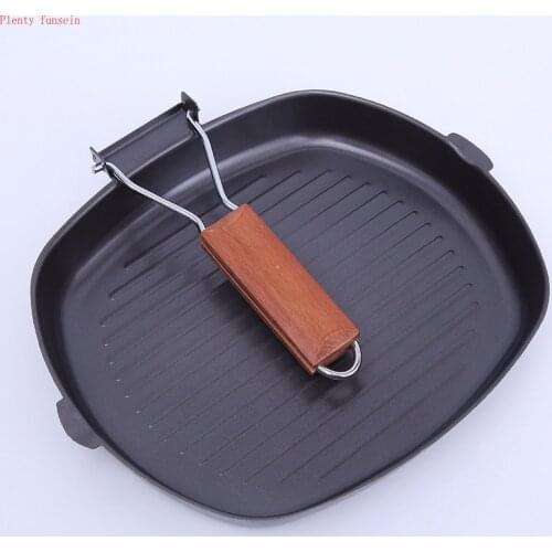 4 sizes No Oil-smoke folded handle steak pan rust-free, non-stick frying roast meat breakfast Frying Eggs cooking tools