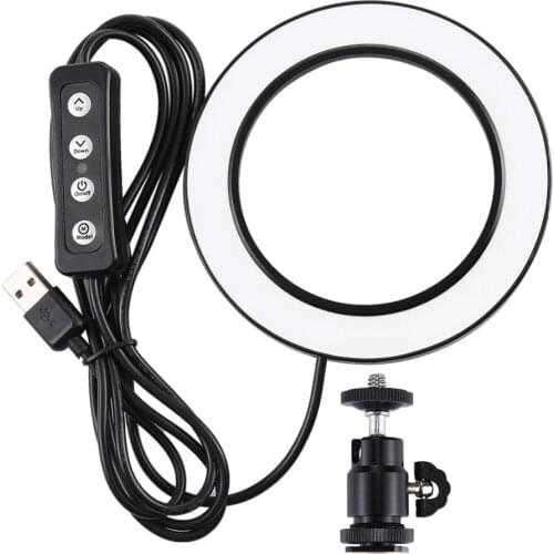 PU378 6.2 inch 16cm USB 3 Modes Dimmable LED Ring Vlogging Photography Video Lights with Cold Shoe Tripod Ball Head