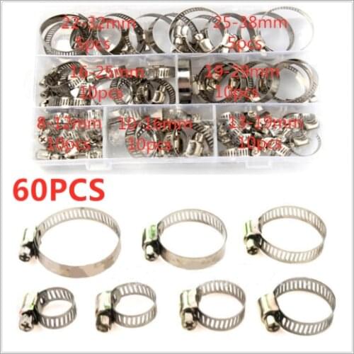 60/80/100PCS/Box Multi Size 8mm-38mm Stainless Steel Hoop Clamp Hose Clamp Stainless Steel Set automotive pipes clip Fixed tool