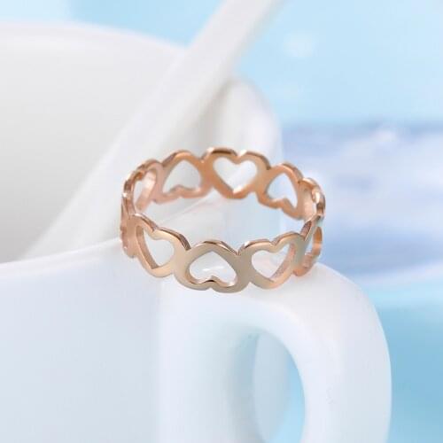 COOLTIME Love Heart Hollow Couple Ring Silver Color Stainless Steel Wedding Gift for Men Women Girlfriend Finger Rings Jewelry