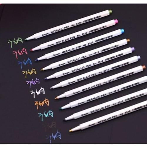 10 Pcs/Box Art Drawing Painting Marker Pens Metallic Color Pen for Black Paper School Office Supplies Stationery Signature Pen