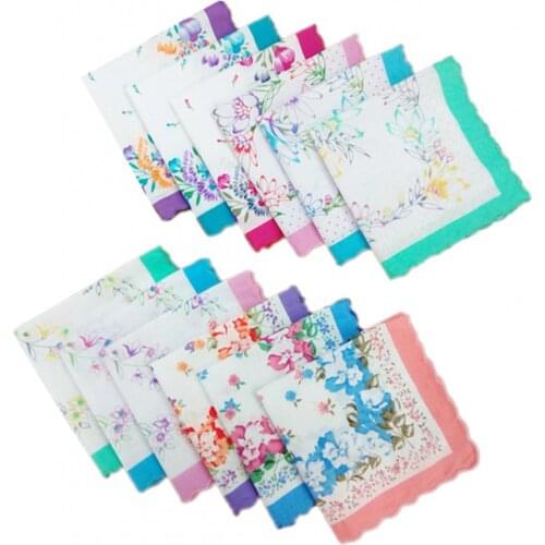 12pcs Womens Vintage Floral Handkerchiefs Wedding Party Cotton Hankies Bulk