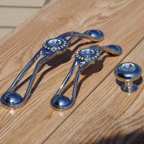 128mm rhinestone dresser kitchen cabinet door handles silver chrome drawer knobs pull 5" 96mm modern furniture decoration handle