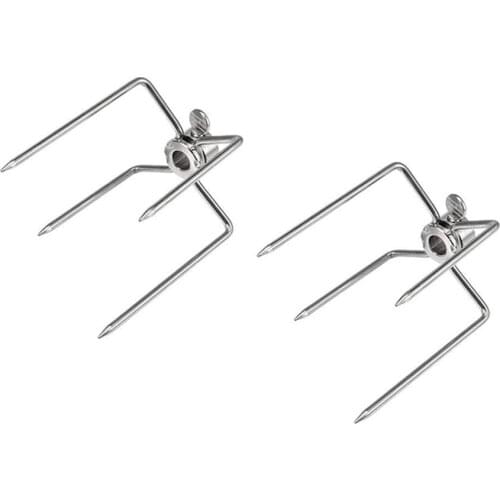 TEENRA 2Pcs Stainless Steel Rotisserie Meat Forks Barbecue Fork Outdoor Chicken Fish Meat Barbecue Fork Camping BBQ Tools