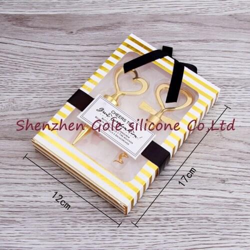 200pcs(100sets)/lot Cheers To A Great Combination Gold Wine Set Bottle Opener Cork Screw and Stopper Wedding Souvenirs
